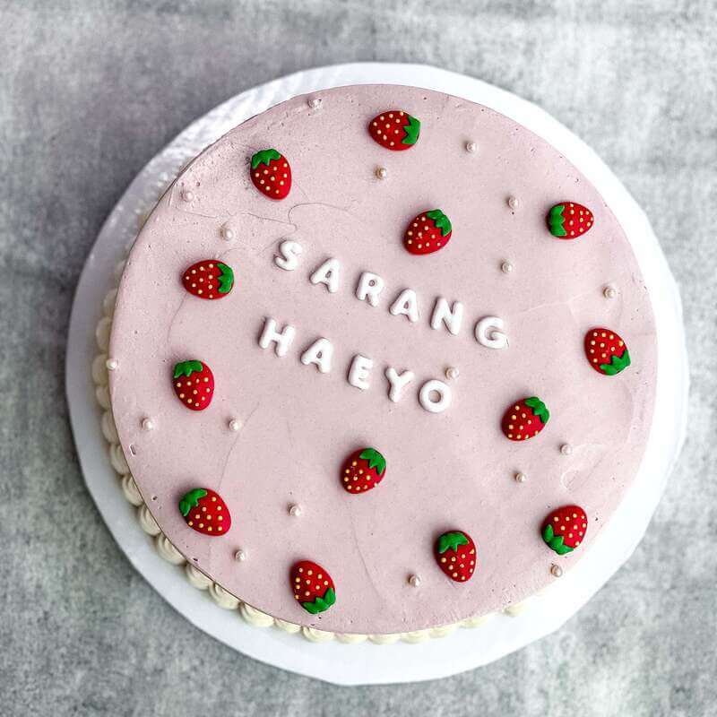 Korean Lettering Cake - Mini Strawberries